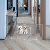 ZEDEGLOW clear-dog-gate in doorway for easy, no-drill setup.