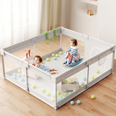 ZEEBABA extra-large playpen gray provides ample space for three toddlers to crawl and play