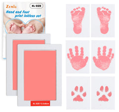 Zemiu clean-touch pink ink pad showing the 12.5x8 cm print area for tiny hands