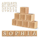 Zempfoal custom name sign eight blocks arranged on shelf for personalized nursery decor
