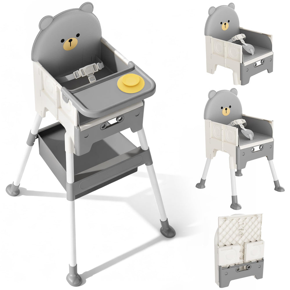 Zenvory Baby High Chair with bear design backrest engages infants during meals.