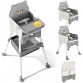 Zenvory Baby High Chair with bear design backrest engages infants during meals.