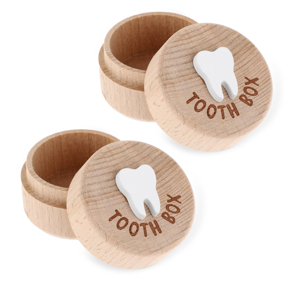 ZEYIYER tooth fairy holder in wood with a 3D tooth lid for keepsake storage.