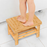 Zhuoyue wooden step stool in bathroom showing sturdy reach for kids