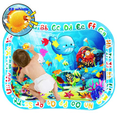 ZHUYNXIR water play mat baby tummy time with bright graphics and gentle bubbles.