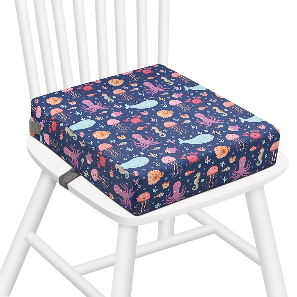 Zicac portable toddler booster seat on dining chair enables comfortable family meals.
