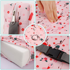 Zicac pink booster seat features adjustable straps to fit most chairs securely.