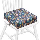 Zicac portable toddler booster seat purple-yellow front view showing stable table-time seating