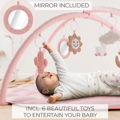 ZICOTO six-toy attachments closeup showcases dangling toys boosting sensory exploration.