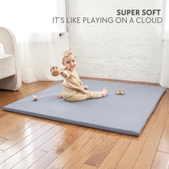 ZICOTO vegan leather baby play mat blue surface complements modern decor and safe play.