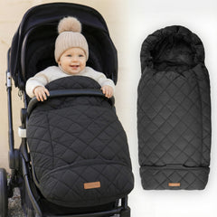 ZICOTO warm winter stroller cover on an outdoor walk keeps baby cozy in cold weather.