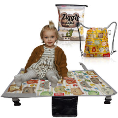 Zigglo toddler airplane bed setup showing extra space between seats for naps