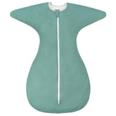 ZIGJOY Shark-Fin transitional swaddle with arm room supports natural movement and self-soothing in mint green.