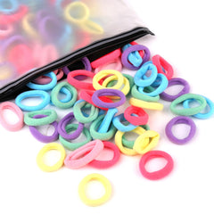Zingso 100-pcs kids hair ties in zipper bag for easy storage and styling.