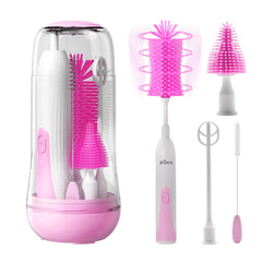 ZIOXX Electric Bottle Brush Cleaner front view in pink simplifies travel bottle cleanup