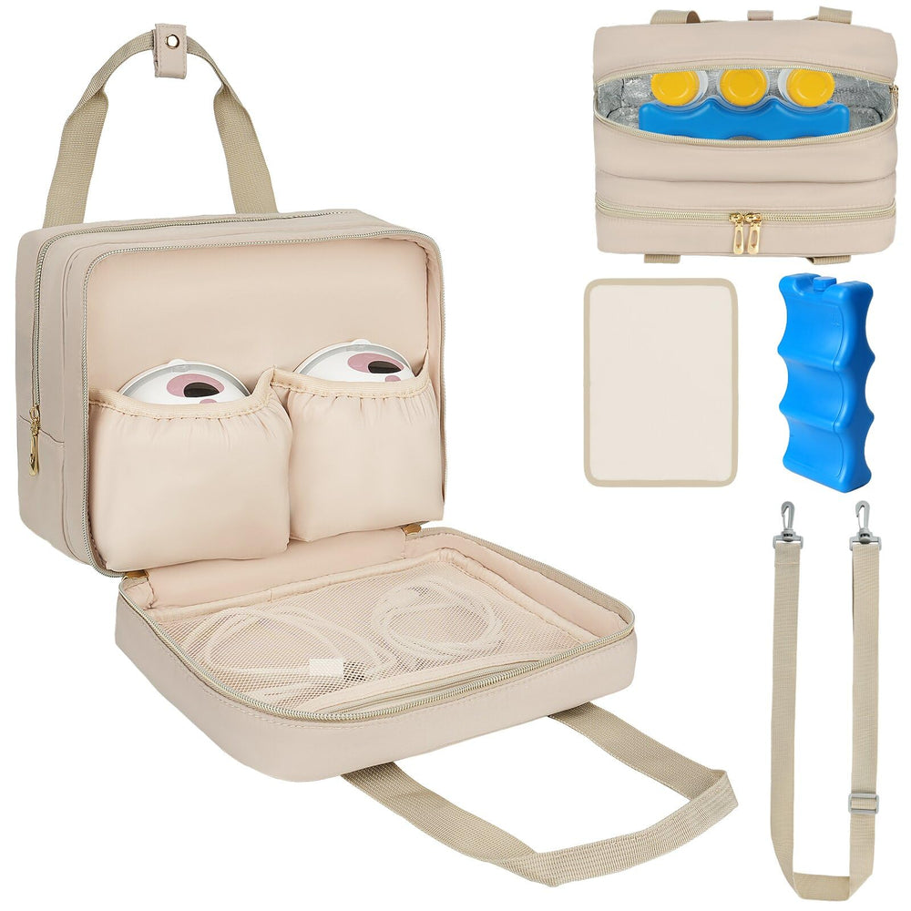 ZIOZERTT breastmilk cooler bag in khaki for on-the-go pump storage.