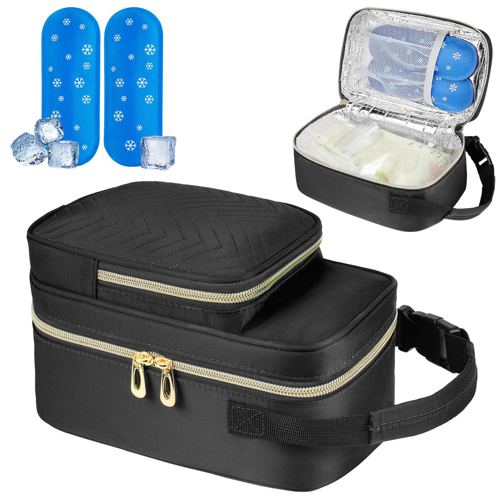 ZIOZERTT breastmilk cooler bag open showing main compartment for milk bags and ice packs.