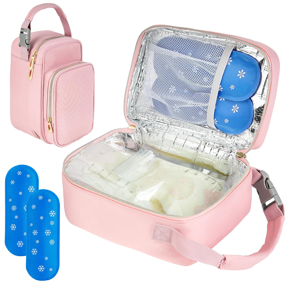 ZIOZERTT breastmilk cooler bag pink front pocket for organized on-the-go feeding