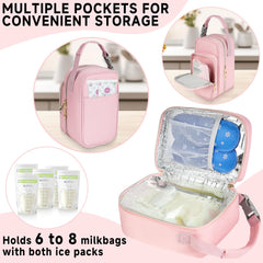 ZIOZERTT breastmilk cooler bag pink main compartment holds ice packs and bags