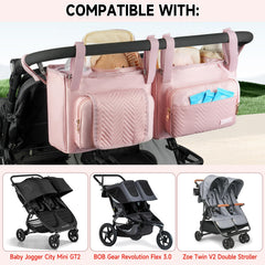 ZIOZERTT double stroller caddy on GT2 compatibility view ensures quick access.