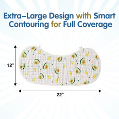ZIXNEXKOO burp cloths shoulder-contour hugs to reduce leaks.