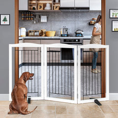 ZJSF dog gate extended across wide hall, ideal for creating safe play zones.