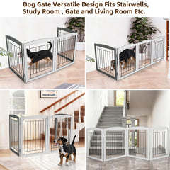 ZJSF 4-panel wooden dog gate expands to block doorways and stairs.