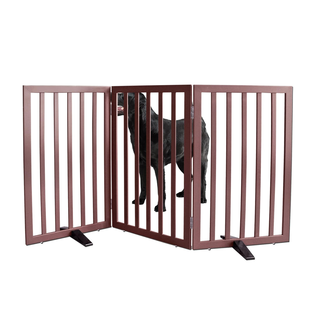 ZJSF dog gate wood panel open in doorway, sturdy 3-panel barrier for pets