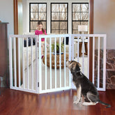 ZJSF dog gate wooden foldable 3-panel in folded mode supports flexible indoor pet containment.