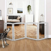 ZJSF Freestanding Foldable Dog Gate in open-wide hallway setup for safe containment.