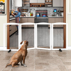 ZJSF foldable dog gate used at doorways for flexible room boundaries.