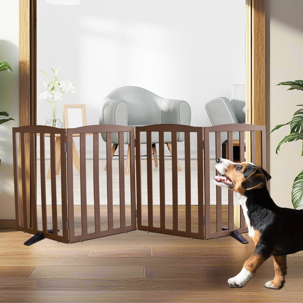 ZJSF foldable dog gate in four panels, assembled as a freestanding hall divider