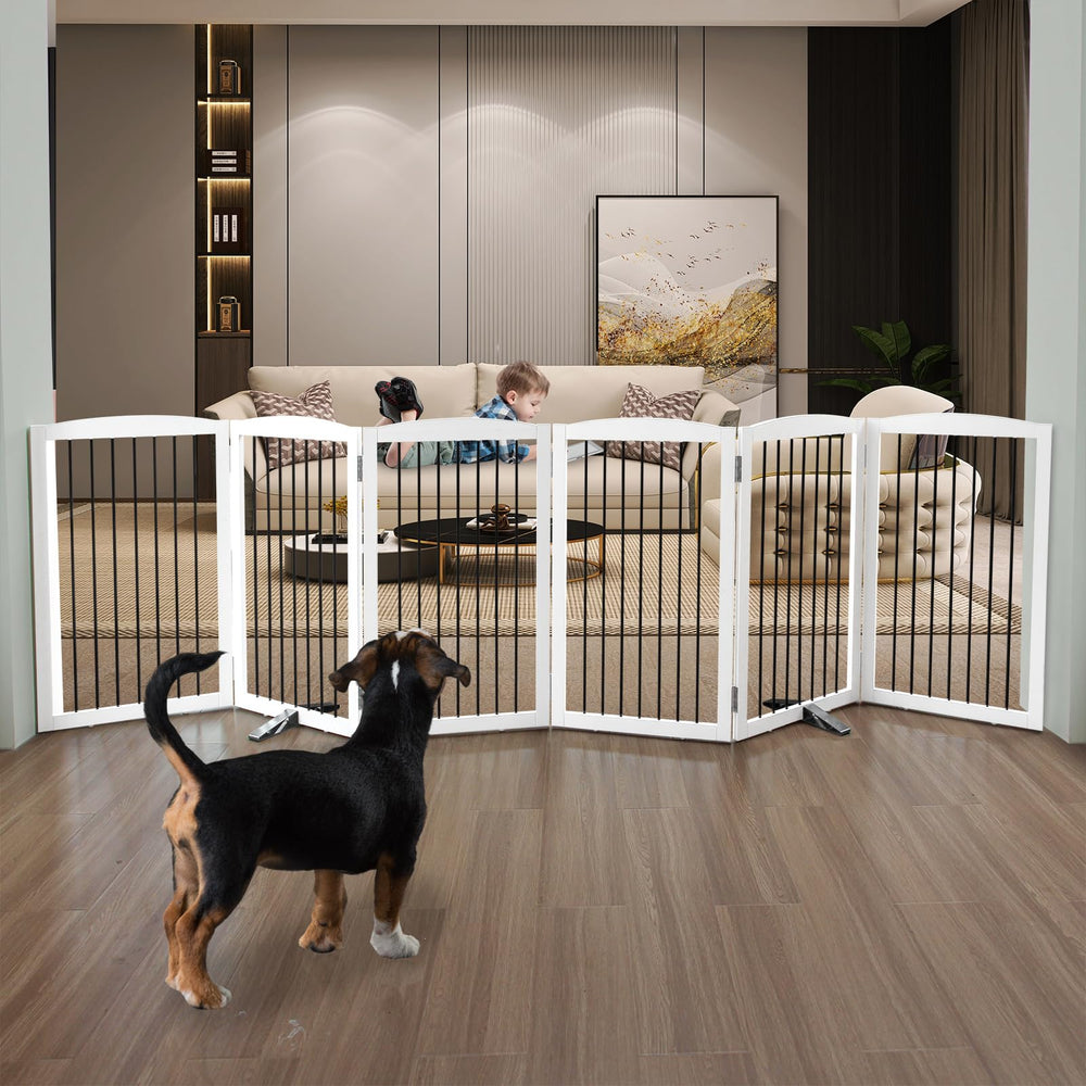 ZJSF freestanding six-panel gate folded for compact storage.