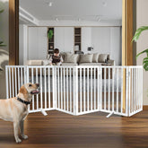 ZJSF freestanding dog gate in cedar wood shows natural warmth and sturdy build.