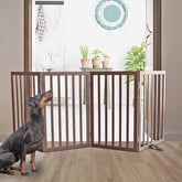 ZJSF freestanding dog gate in cedar wood for durable doorway use and pet containment.