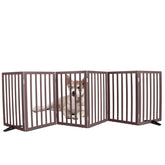 ZJSF freestanding wooden dog gate in cedar finish securing a doorway