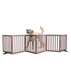 ZJSF freestanding dog gate in cedar wood for hallway use.