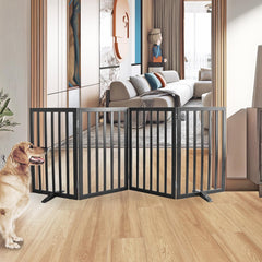 ZJSF freestanding wooden dog gate in hallway, Cedar wood built to be chew-resistant