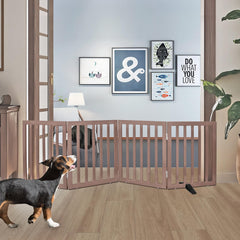 ZJSF freestanding indoor dog gate in wood design offers sturdy, chew-resistant barrier for hallways.
