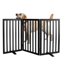 ZJSF freestanding dog gate in cedar wood with easy hallway setup.