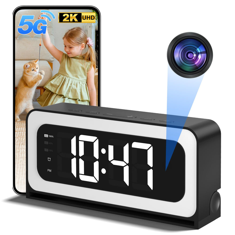 ZKCAI 2K Smart Clock Camera front view with clear daytime detail for real-time monitoring.