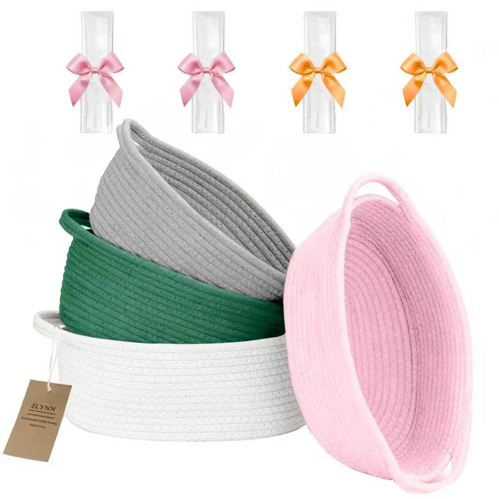 ZLYNN 4pcs woven baskets with cotton rope handles for organized storage