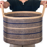 ZOES HOMEWARE sapphire blue basket folded for space-saving storage.