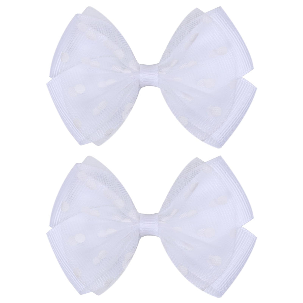 Zolyco tiny 3-inch dot organza bow on clip adds delicate shine for everyday wear