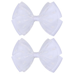 Zolyco tiny 3-inch dot organza bow on clip adds delicate shine for everyday wear