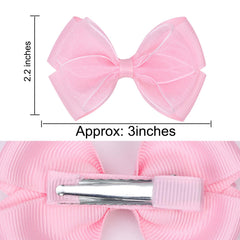 Zolyco Tiny 3-Inch Organza Glitter Bow light pink, two-bow set display.