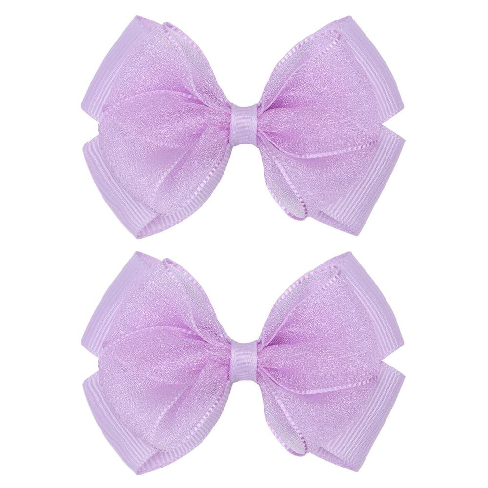 Zolyco Tiny 3 Inch Organza bow light purple close-up for gentle baby hair