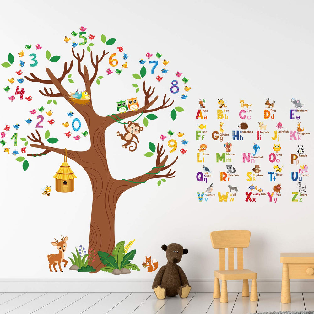 Zonon animal alphabet tree wall decal 3-sheets brighten kid's room and boost early literacy.