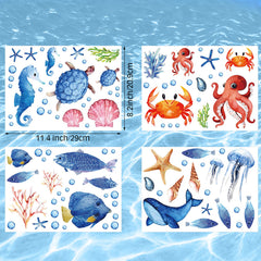 Zonon glow-ocean-stickers stingrays and octopus glow blue, enhancing kids' room atmosphere.