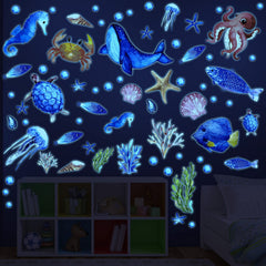 Zonon glow-ocean-stickers with turtles and shells glow at night for calming bedroom decor.